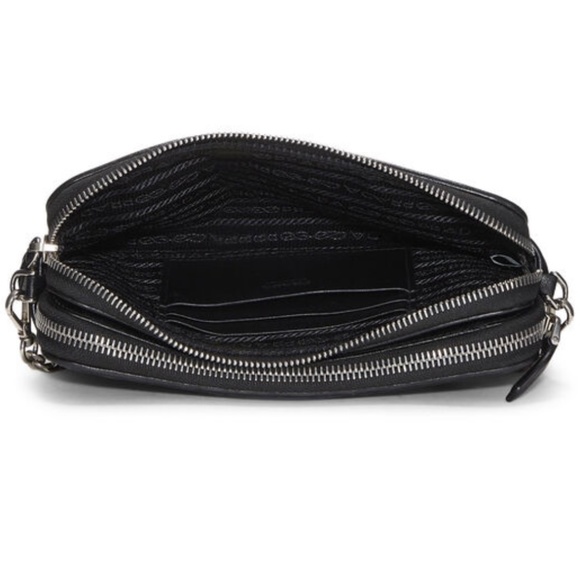 PRADA BLACK CALFSKIN DOUBLE ZIP WALLET ON CHAIN - Picture 5 of 6